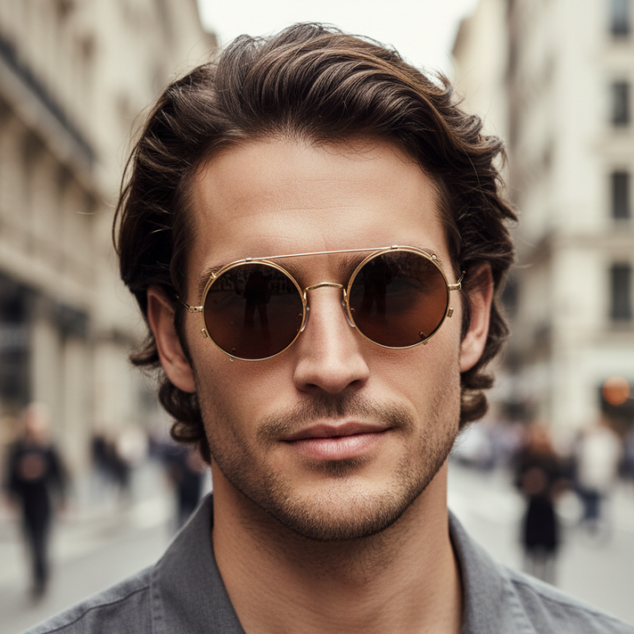 Man wearing Round Sun Clips - full regeneration