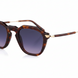 Sunglasses with tortoiseshell frame and dark lenses on a white background