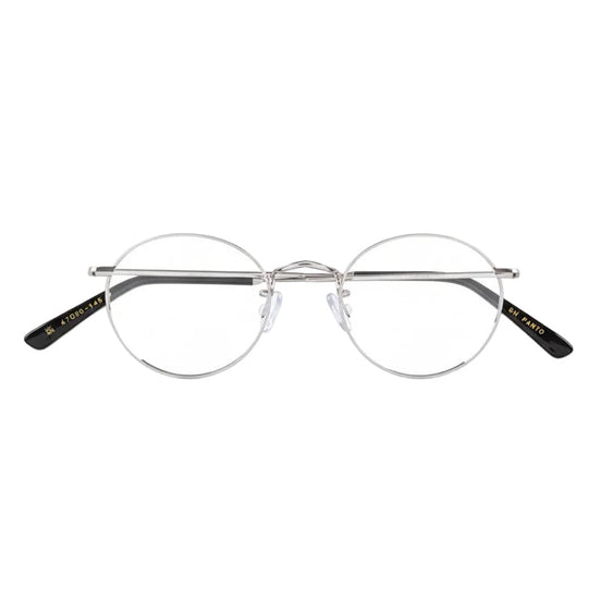 Round eyeglasses with black accents on a white background