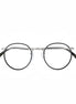 Round eyeglasses with black frames on a white background