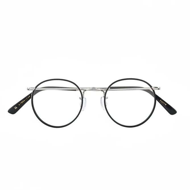 Round eyeglasses with black frames on a white background