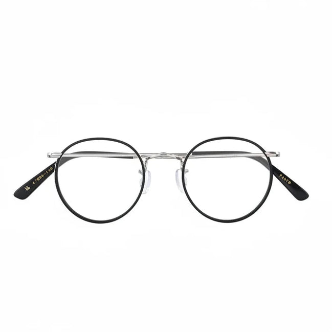 Round eyeglasses with black frames on a white background