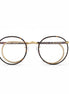 Round eyeglasses with gold frame on a white background