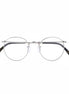 Round eyeglasses with black arms on a white background