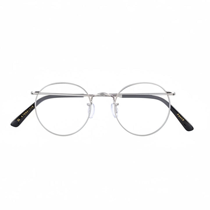 Round eyeglasses with black arms on a white background