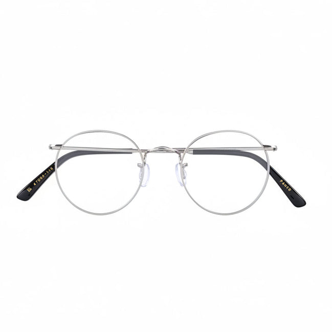 Round eyeglasses with black arms on a white background