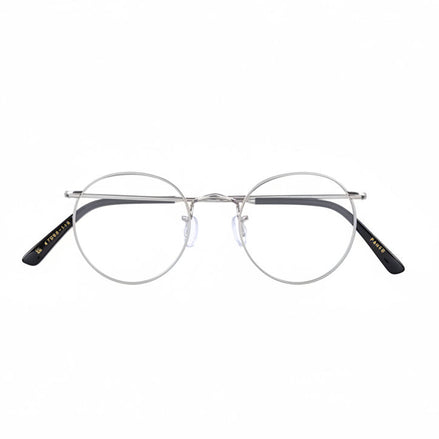 Round eyeglasses with black arms on a white background