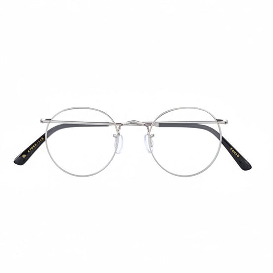 Round eyeglasses with black arms on a white background