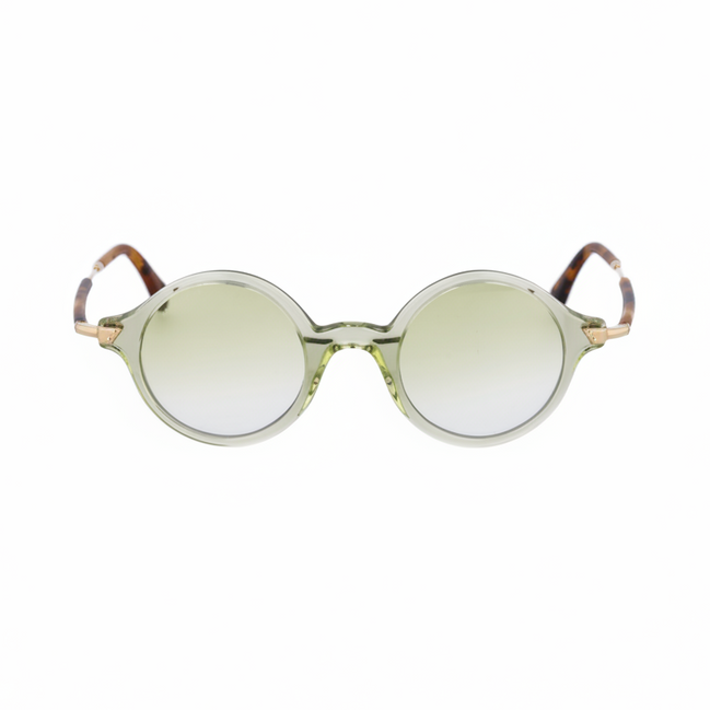 Round sunglasses with a greenish tint on a white background