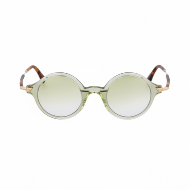 Round sunglasses with a greenish tint on a white background