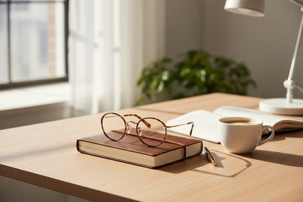 Desk lifestyle scene with eyewear