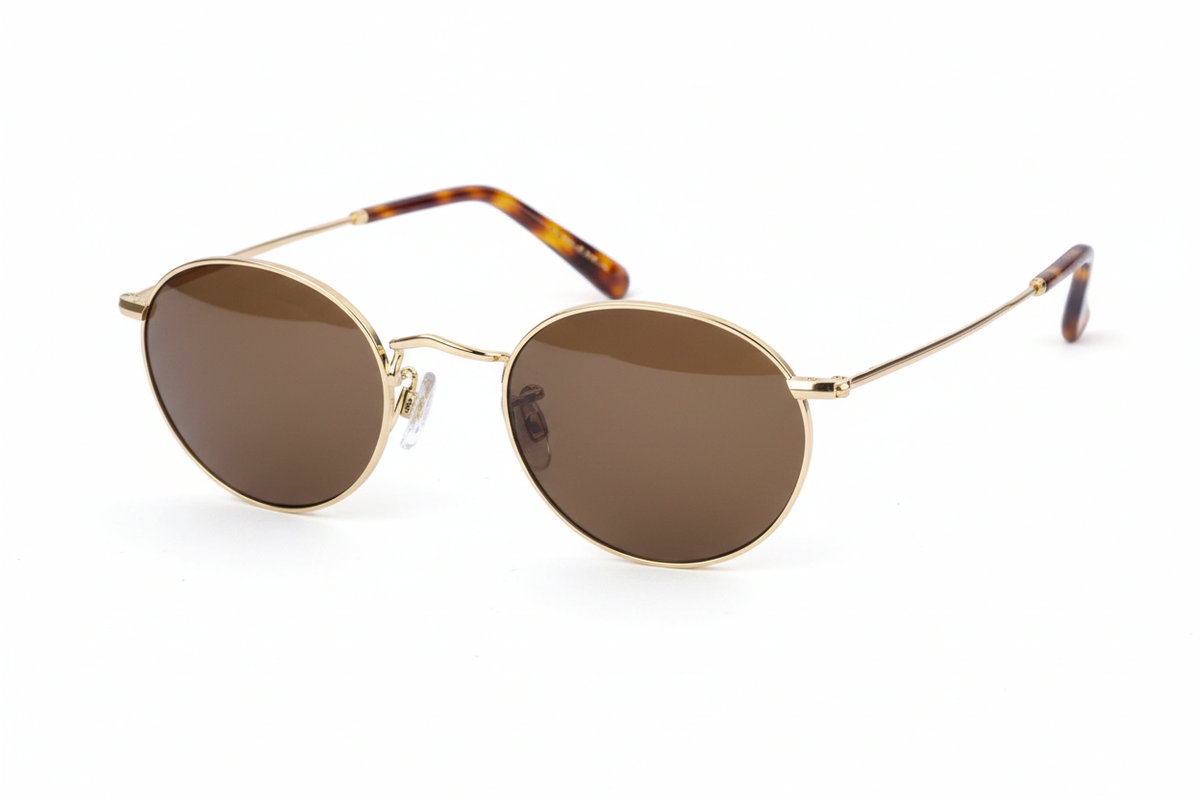 Gold Panto Brown Lenses - Angled