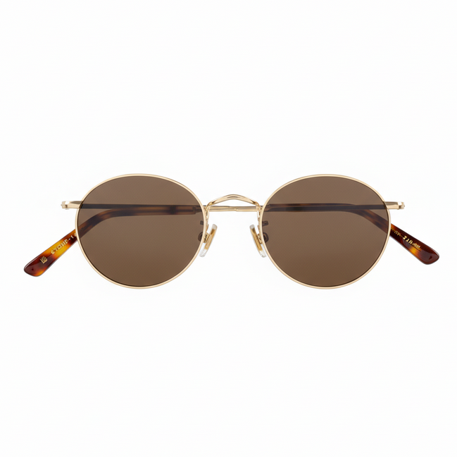 Gold Panto Brown Lenses - Front