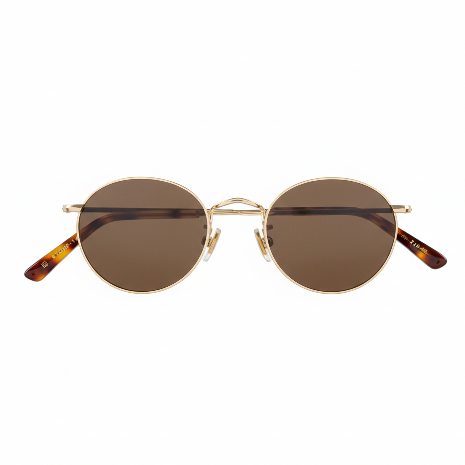 Gold Panto Brown Lenses - Front