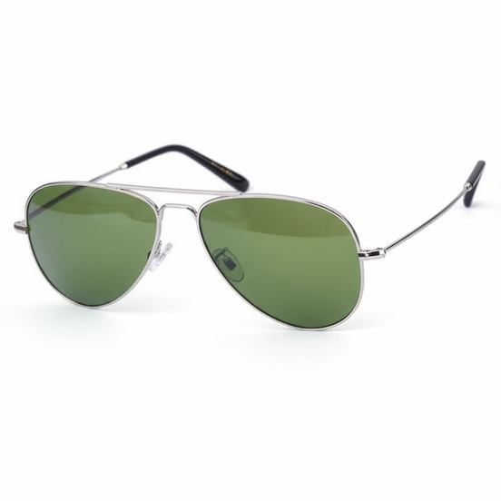 Silver Aviator with Green Lenses - Angled View