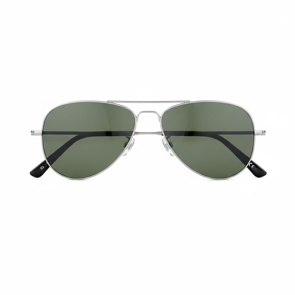 Silver Aviator with Green Lenses - Front View