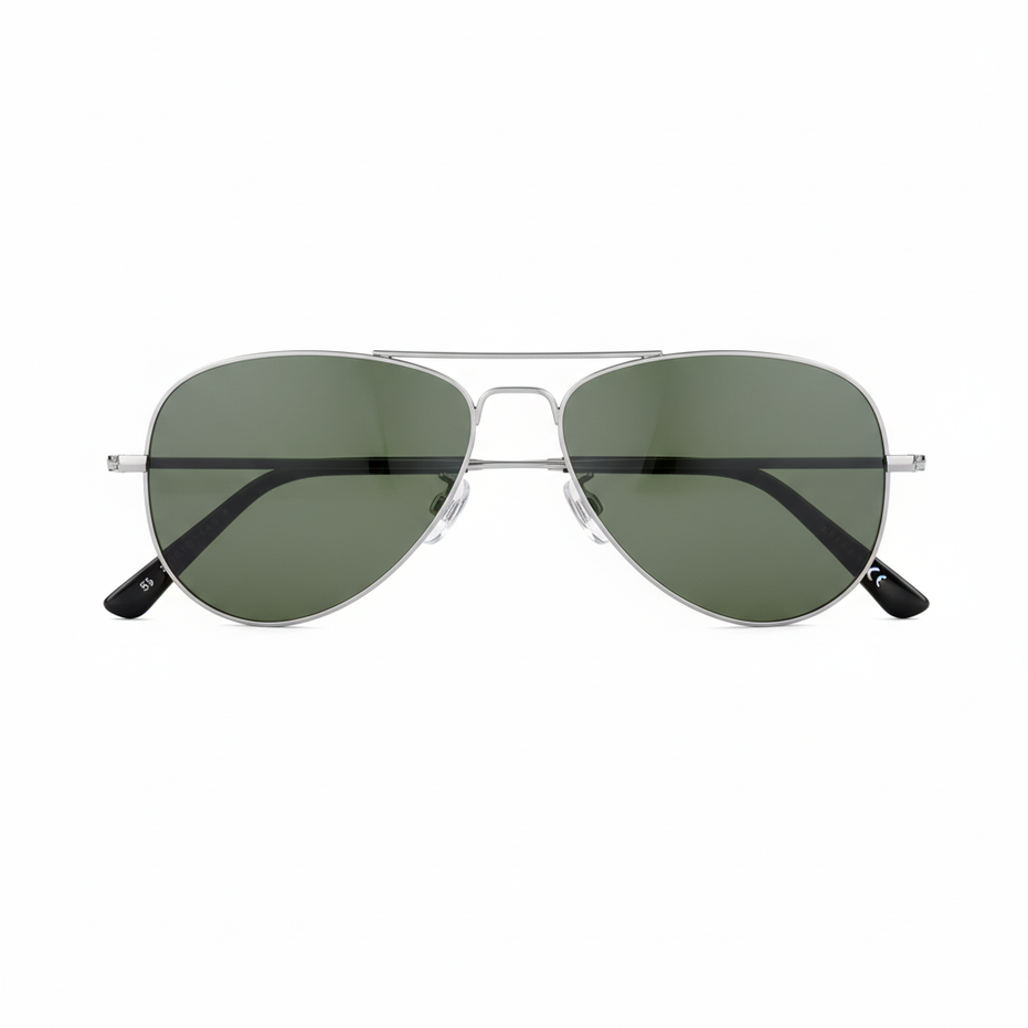 Silver Aviator with Green Lenses - Front View