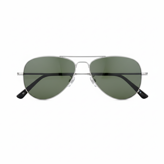 Silver Aviator with Green Lenses - Front View